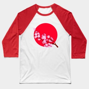 Sakura blossom on the background of the Japanese flag. Baseball T-Shirt